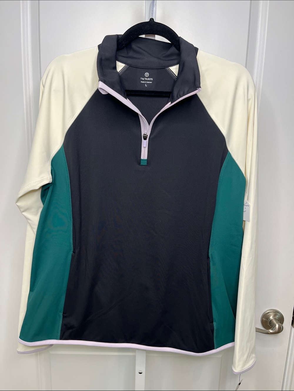 Talbots Black, Cream & Teal Colorblock Quarter-Zip Out And About Pullover